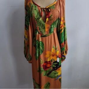 Tropical Floral Maxi Dress with Long Sleeves